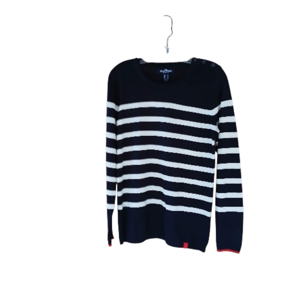 The Outfitters By Lands' End Black & White Striped Sweater Small